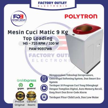 POLYTRON PAW 90517WM Mesin Cuci Top Loading 1 Tabung Zeromatic 9 Kg - ONLY JAKARTA - TANGERANG