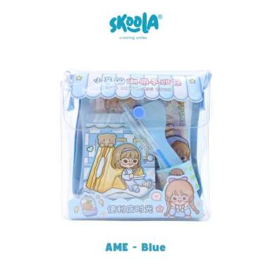 Skoola Stationery Sticker Set Notebook Washi Tape Scrap Anak Perempuan - Ame AME BLUE
