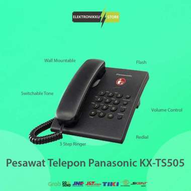 Telepon Kabel Panasonic KX-TS505 - Telepon Kabel Rumah Kantor - Black Black