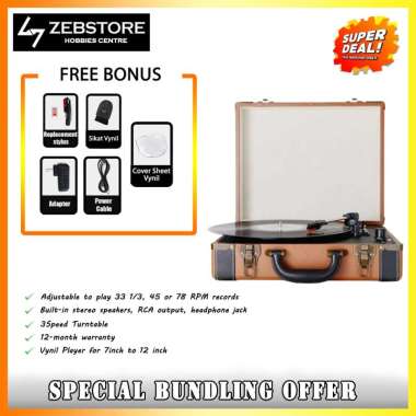 Turntable Player Pemutar Piringan Hitam Vinyl Vintage Retro T317 Brown