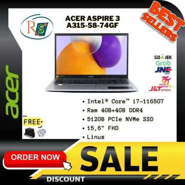 Laptop Acer Aspire 3 A315-58-74GF with Intel Core i7-1165G7 4C/8T - Pure Silver RAM 8GB / 512GB SSD