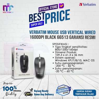 Verbatim Mouse USB Vertical Wired 1600dpi Black 66513 Garansi Resmi