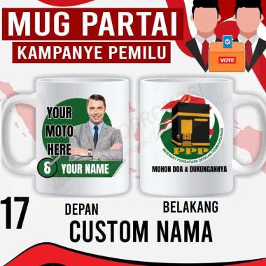 Souvenir Mug Pemilu Custom - Mug Partai - Mug Caleg PPP Custom nama + foto