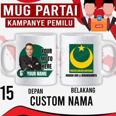 Souvenir Mug Pemilu Custom - Mug Partai - Mug Caleg BULAN BINTANG Custom nama + foto