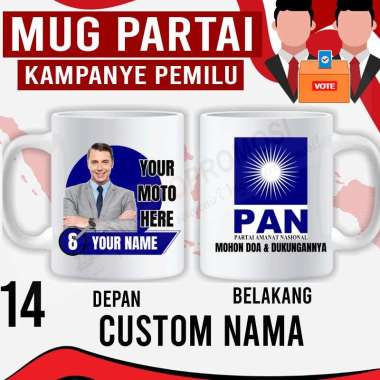 Souvenir Mug Pemilu Custom - Mug Partai - Mug Caleg PAN Custom nama + foto