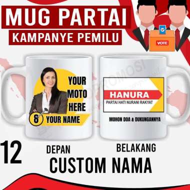 Souvenir Mug Pemilu Custom - Mug Partai - Mug Caleg HANURA Custom nama + foto