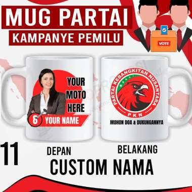Souvenir Mug Pemilu Custom - Mug Partai - Mug Caleg PKN Custom nama + foto