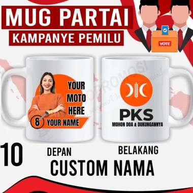 Souvenir Mug Pemilu Custom - Mug Partai - Mug Caleg PKS Custom nama + foto
