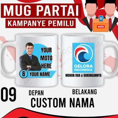 Souvenir Mug Pemilu Custom - Mug Partai - Mug Caleg GELORA INDONESIA Custom nama + foto