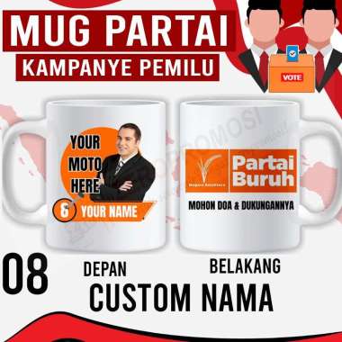 Souvenir Mug Pemilu Custom - Mug Partai - Mug Caleg BURUH Custom nama + foto