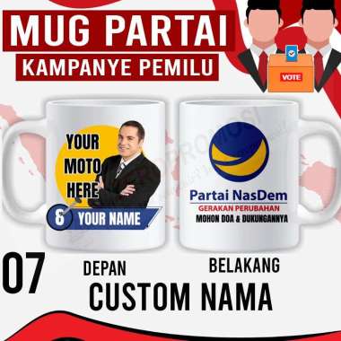 Souvenir Mug Pemilu Custom - Mug Partai - Mug Caleg NASDEM Custom nama + foto