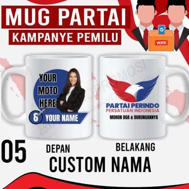 Souvenir Mug Pemilu Custom - Mug Partai - Mug Caleg PERINDO Custom nama + foto