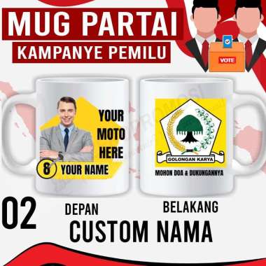Souvenir Mug Pemilu Custom - Mug Partai - Mug Caleg GOLKAR Custom nama + foto