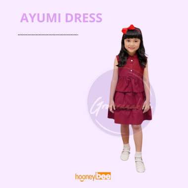 Dress Anak Ayumi Bahan Poplin Hooneybee Warna Maroon Size 1-5 Tahun 1 tahun