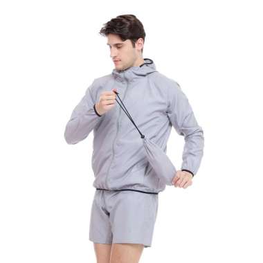 Flexzone Jaket Windbreaker Winder series FJS-005 Jacket Lari Jogging Gym Fitness L Abu