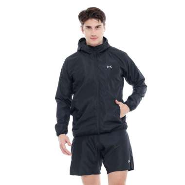 Flexzone Jaket Windbreaker Winder series FJS-005 Jacket Lari Jogging Gym Fitness S Hitam