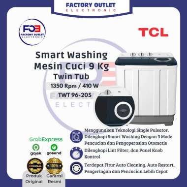 TCL TWT 96-20S TWT96-20S Mesin Cuci 2 Tabung Twin Tub Smart Washing Machine 9 Kg Single Pulsator Sem