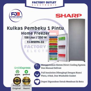 SHARP FJ-M189N-SS FJM-189 NSS Home Freezer Kulkas Pembeku 185 Liter 6 Rak Low Watt - Silver ONLY JAK