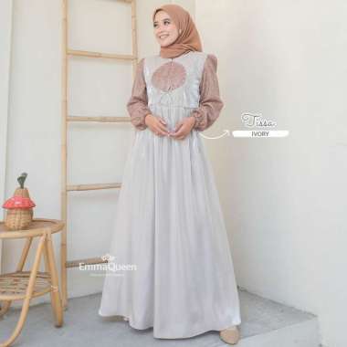 Emmaqueen - Dress Tissa gamis simple elegan Kondangan Shimmer Kombinasi Brukat Variasi Mutiara XS/XX