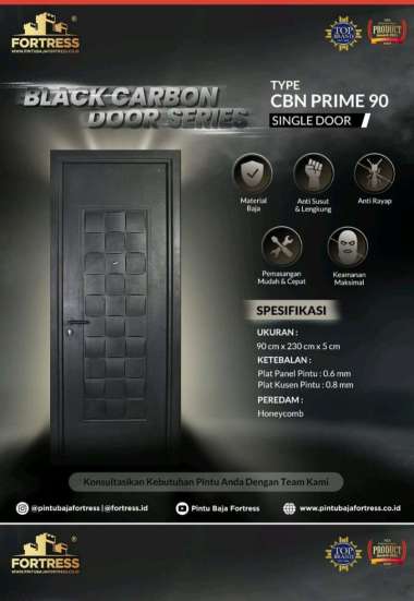PINTU BAJA FORTRESS / CBN PRIME 90 / FORTRESS BLACK CARBON / 90 x 230CM KIRI