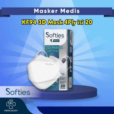 Masker Softies KF94 3D Mask 4 Ply Warna Putih Per Box isi 20 pcs