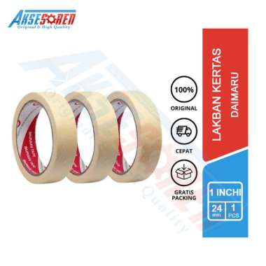 Lakban Kertas Daimaru [24 mm/ 1 Roll] / Masking Tape Isolasi Selotip Putih