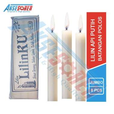 Lilin Api Putih Jumbo Lilinku [8 pcs] / Lampu Damar Lilin Pilar Batangan Polos Putih
