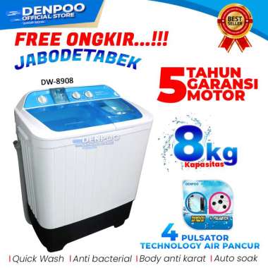 Denpoo DW-8908 Mesin Cuci [Twin Tub 8KG] Putih Putih