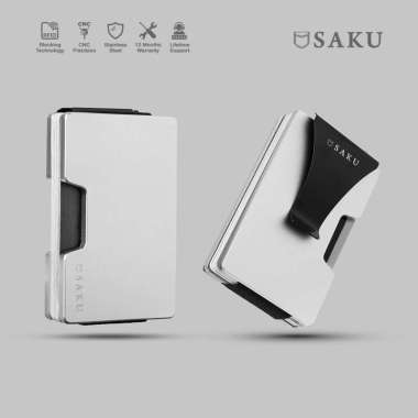 SAKU Dompet Kartu Pria/Wanita Small Slim Card Holder Dompet Metal Kecil Anti RFID Wallet Mini Silver