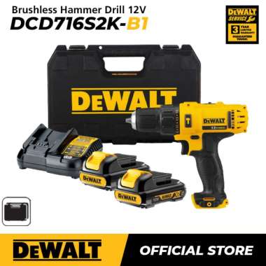 Dewalt Brushless Hammer Drill / Bor Tembok Baterai 12V 1.5Ah DCD716S2K
