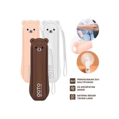 Goto Iso Kipas Angin Lipat Saku Mini Fan Led Usb Powerbank Portable White