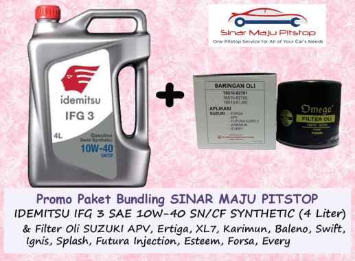 Paket Bundling Oli IDEMITSU 10W-40 API SN/CF Original 4 Liter & Filter Oli Mobil SUZUKI FUTURA INJEC