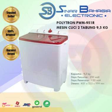 POLYTRON PWM-951R MESIN CUCI 2 TABUNG 9,5 KG (NEW) (KHUSUS BANDUNG)