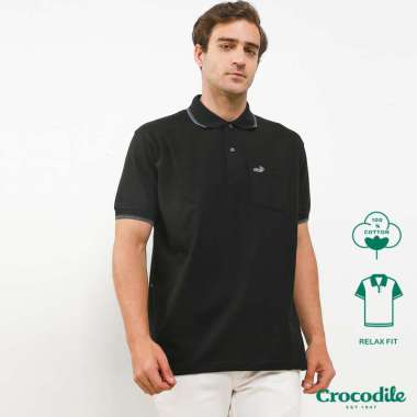 Crocodile COLE 4 - Kaos Kerah Pria Men Polo Original Relax fit - Katun Black XL