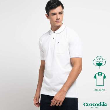 Crocodile COLE 4 - Kaos Kerah Pria Men Polo Original Relax fit - Katun Ash White XXL