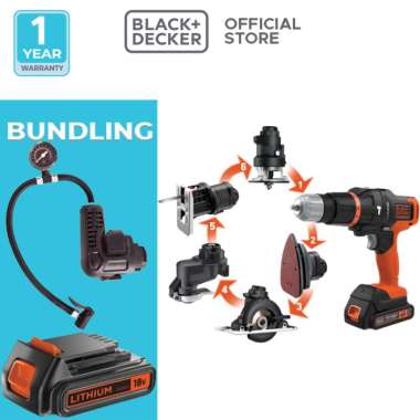 Black + Decker Bor Hammer Drill Multifungsi Multi Evo 6 Heads Kit (EVO185K6-B1) +EIF183&BL2018