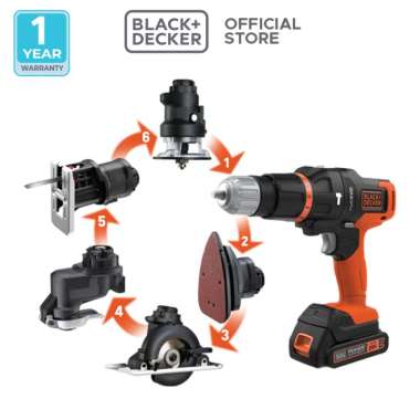 Black + Decker Bor Hammer Drill Multifungsi Multi Evo 6 Heads Kit (EVO185K6-B1) + Baterai