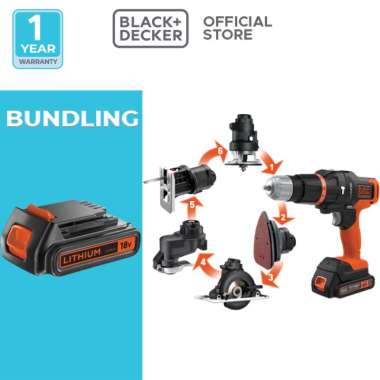 Black + Decker Bor Hammer Drill Multifungsi Multi Evo 6 Heads Kit (EVO185K6-B1) + Baterai