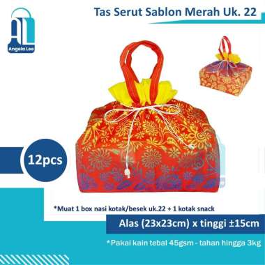Tas Kain Serut Spunbond Sablon Motif Hajatan Syukuran Besekan Uk 22x22 isi 12pcs Merah
