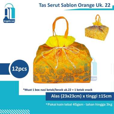 Tas Kain Serut Spunbond Sablon Motif Hajatan Syukuran Besekan Uk 22x22 isi 12pcs Orange
