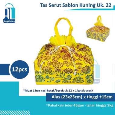 Tas Kain Serut Spunbond Sablon Motif Hajatan Syukuran Besekan Uk 22x22 isi 12pcs Kuning