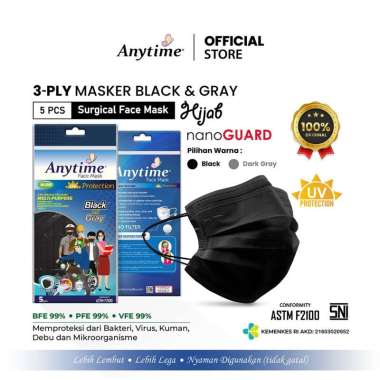 Anytime Masker Hitam Keren Viral Terbaru Artis Korea Kpop Isi 5 (Black&Gray) - Hijab 5 sachet