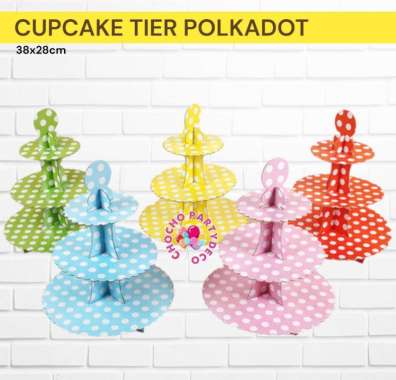 Standing cake / cupcake 3 tier / tier cake / cake tier / tempat cupcake - motif balon Kuning gold
