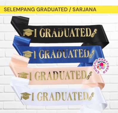Selempang graduated sash graduation selempang kelulusan lulus sarjana Hitam