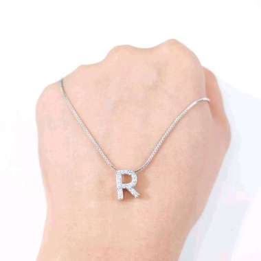 Set Kalung dan Liontin Hala Gold Huruf R Elegant Hadiah Ultah Emas Asli Kadar 75.5%
