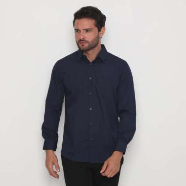 Platini Kemeja Polos Lengan Panjang Navy Katun 66173 L