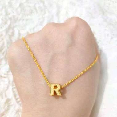 Set kalung huruf R emas asli kadar 700