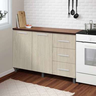 Kirana Kitchen Set Denver Lemari Bawah 3 Laci Toptable Brown