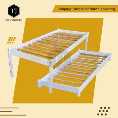 Ranjang kayu / Divan kayu + Ranjang sorong uk atas 120x 200 , bawah 120x190 cm kayu solid Hitam