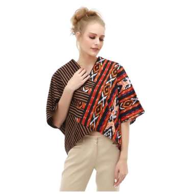 Hamlin Lynelle Atasan Formal Wanita Blouse Crop Top Batik Songket Material Cotton ORIGINAL - Orange